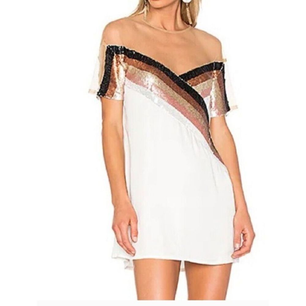 Revolve NBD Dress Size X-Small Sequin Ivory Gold Bronze Sequins Mini Dress‎